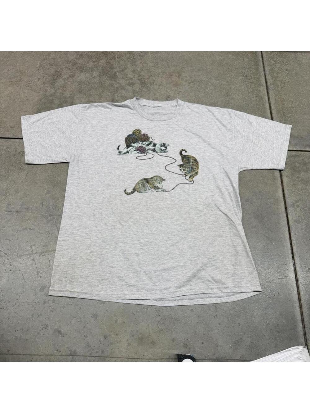 vintage kitten kitty cat grey nature animal made in usa shirt size xl